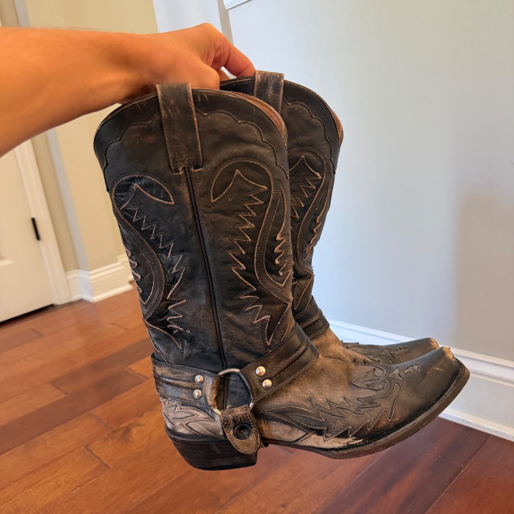 Stetson Outlaw Cowboy Boots Mens 10 D Distressed Leather Harness Western Biker